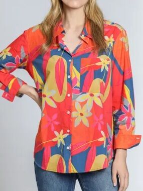 APNY Print Cotton Button-Up Shirt large